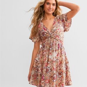 Floral Twist-Front Mini Dress in Multi nwt
